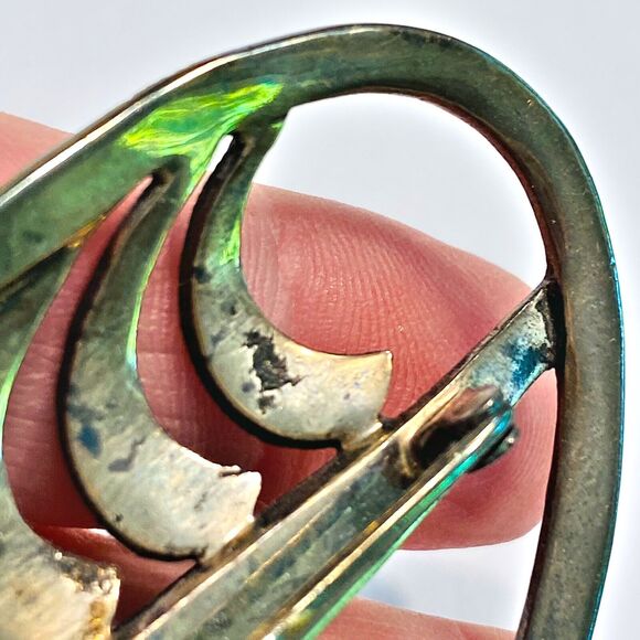 Vintage Art Deco Brooch Green Stone 925 Silver Marcasite Oval Statement Jewelry - Picture 5 of 8